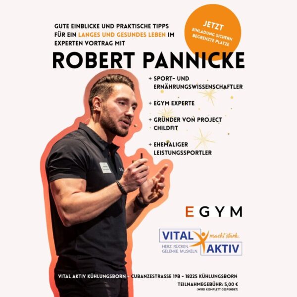 rlebe den Expertenvortrag „Der Masterplan für ein langes & gesundes Leben“ mit Robert Pannicke am 12.12.2025 in Kühlungsborn. Erfahre, wie Bewegung, Ernährung und mentale Stärke dein Leben nachhaltig verändern können. Jetzt Platz sichern!